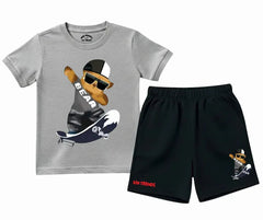 Skate Bear Street Shorts Set| Kids T shirt and shorts| Mini Minors Kintrends