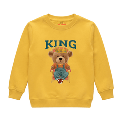 King Teddy Bear Seated on Royal Throne Kids Winter Crewneck Sweatshirt