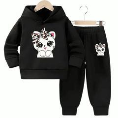 Girls Cat Fleece Hoodie Tracksuit - Kin Trends