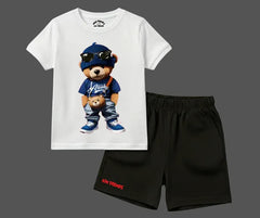 Cool Teddy Bear Graphic Summer Set| Kids T Shirt & Shorts| Mini Minors Kintrends