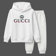 Kids Luxury White GCI Graphic Winter Hoodie & Jogger Pants Suit