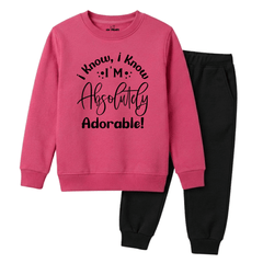 Girls Dark Pink & Black Cute Slogan Quote Graphic Winter Suit