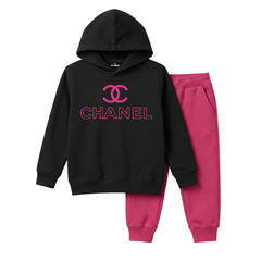 Girls Black & Hot Pink CHNL Winter Hoodie Suit