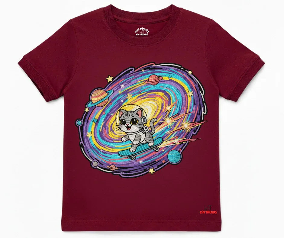 Colorful Galaxy Cat Kids Short Sleeve Tee| Mini Minors Kintrends