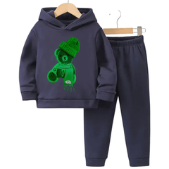 Printed Greeny Bear Fleece Hoodie Tracksuit - Kin Trends