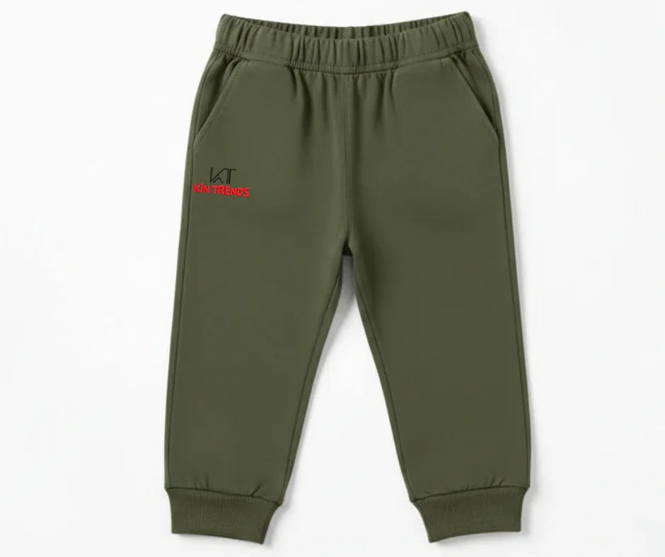 Olive Green Color Kids Cotton Trouser for boys and girls | Mini Minors Kintrends
