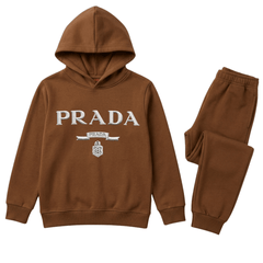 Kids Monochrome Coffee Brown PRDA Winter Hoodie Suit