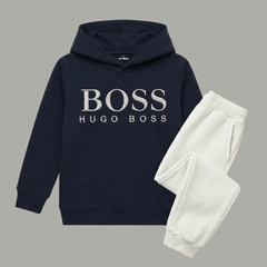 Navy Blue & Grey Boss Graphic Winter Hoodie Suit