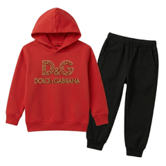 Kids Premium Red & Black D&G Graphic Winter Hoodie Set