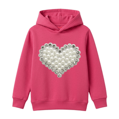 Luxury Pearl Cluster Diamond Border Heart Kids Winter Fleece Hoodie