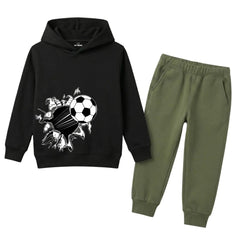 3D Football Breakout Graphic Kids Winter Fleece Tracksuit - 2 Pcs