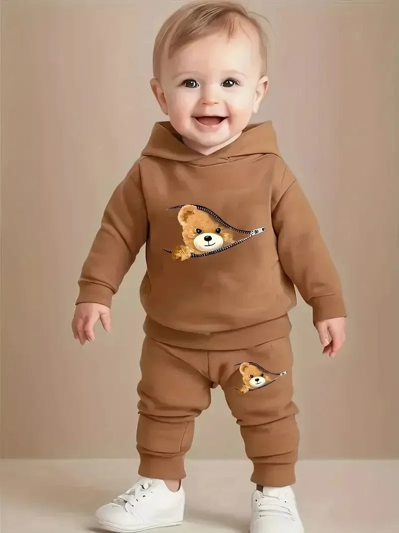 Shy Bear Fleece Hoodie Tracksuit - Kin Trends