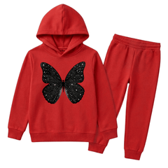 Cosmic Glitter Butterfly Girls Winter Fleece Tracksuit - 2 Pcs
