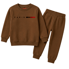 Kids Coffee Brown Premium Paris Graphic Print Winter Clothing Set