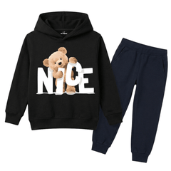 Cute Teddy Bear NICE Typography Kids Winter Fleece Tracksuit - 2 Pcs