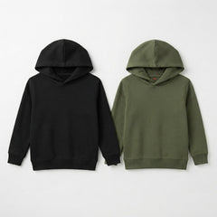 Pack Of 2 Black, Olive Kids Ultimate Winter Fleece Pullover Hoodies - Kin Trends