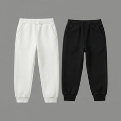 Pack Of 2 Black - White Premium Kids Winter Fleece Trousers