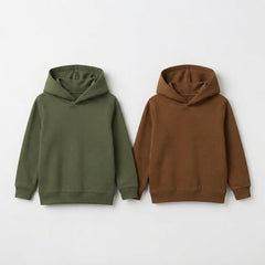 Pack Of 2 Hoodies Olive & Brown Kids Ultimate Winter Fleece Pullover Hoodies