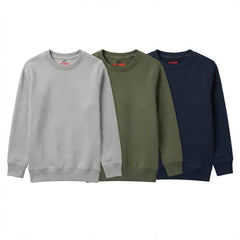 Pack Of 3 Grey, Olive, Navy Plain Kids Casual Winter Fleece Sweatshirts Bundle