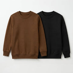 Pack Of 2 Brown, Black Premium Kids Winter Crewneck Plain Sweatshirts
