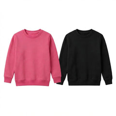 Pack Of 2 Pink, Black Premium Kids Winter Crewneck Plain Sweatshirts