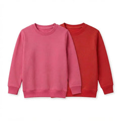 Pack Of 2 Pink, Red Premium Kids Winter Crewneck Plain Sweatshirts