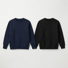 Pack Of 2 Navy, Black Premium Kids Winter Crewneck Plain Sweatshirts