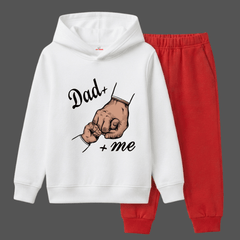 Dad and Me Fist Bump Typography Printed Kids Winter Fleece Tracksuit - 2 Pcs