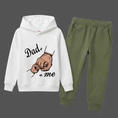 Dad and Me Fist Bump Typography Printed Kids Winter Fleece Tracksuit - 2 Pcs