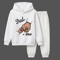 Dad and Me Fist Bump Typography Printed Kids Winter Fleece Tracksuit - 2 Pcs