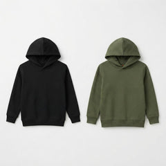 Pack Of 2 Black, Olive Kids Ultimate Winter Fleece Pullover Hoodies - Kin Trends