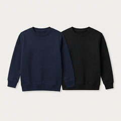 Pack Of 2 Navy, Black Premium Kids Winter Crewneck Plain Sweatshirts