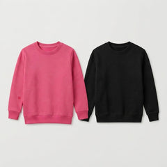 Pack Of 2 Pink, Black Premium Kids Winter Crewneck Plain Sweatshirts