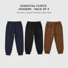 Pack Of 3 Black, Navy, Brown Kids Everyday Winter Fleece Joggers Bundle