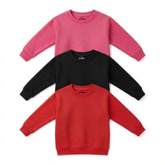 Pack Of 3 Pink, Red, Black Plain Kids Casual Winter Fleece Sweatshirts Bundle