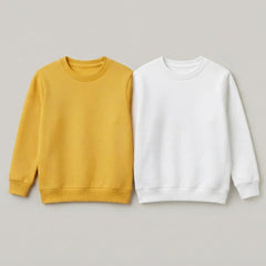 Pack Of 2 Yellow, White Premium Kids Winter Crewneck Plain Sweatshirts