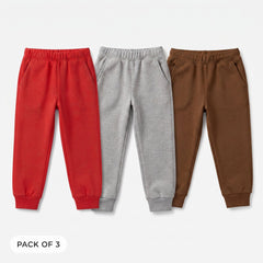 Pack Of 3 Red, Gray, Brown Kids Everyday Winter Fleece Joggers Bundle