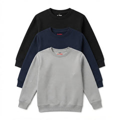 Pack Of 3 Navy, Black, Grey Plain Kids Casual Winter Fleece Sweatshirts Bundle