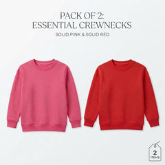 Pack Of 2 Pink, Red Premium Kids Winter Crewneck Plain Sweatshirts