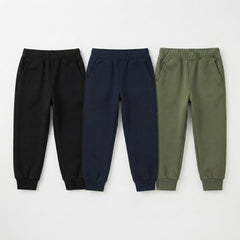 Pack Of 3 Black, Navy, Olive Green Kids Everyday Winter Fleece Joggers Bundle