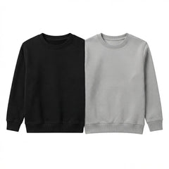 Pack Of 2 Black, Gray Premium Kids Winter Crewneck Plain Sweatshirts