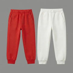 Pack Of 2 Red - White Premium Kids Winter Fleece Trousers