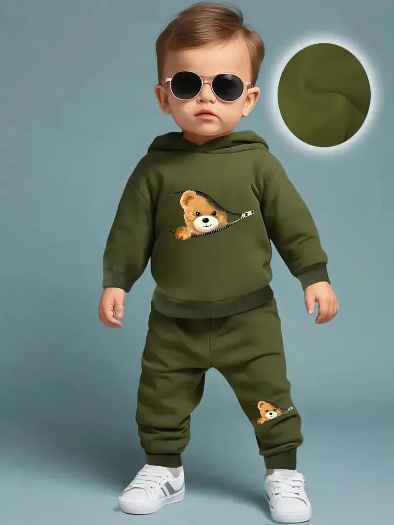 Shy Bear Fleece Hoodie Tracksuit - Kin Trends